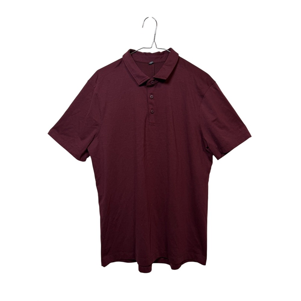 Lululemon Polo Shirt Mens Large Burgundy Short Sleeve Evolution Tech Athletic